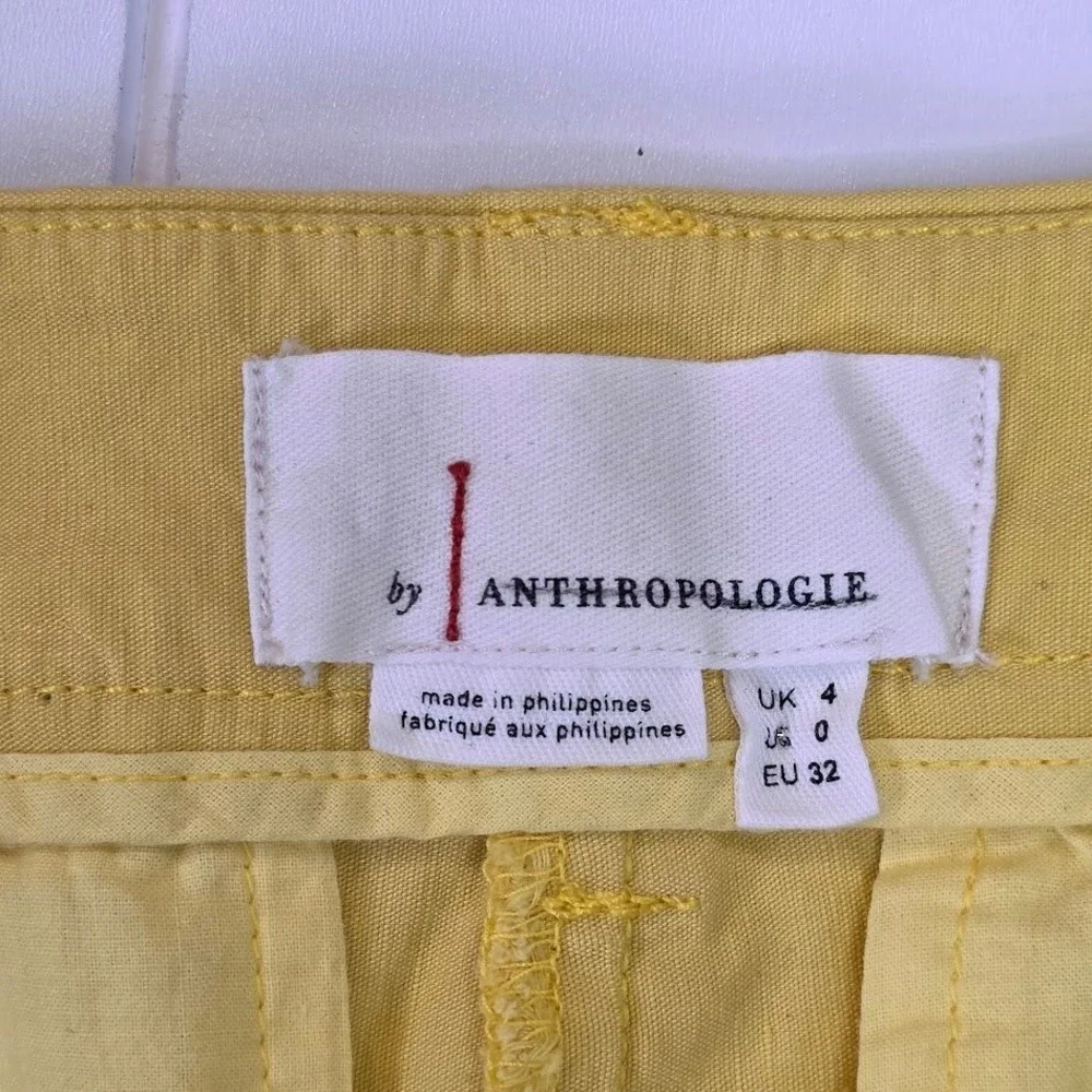 Anthropologie Women's 0 Wide Leg Cropped Pants Yellow Belted High Rise‎ Pleated